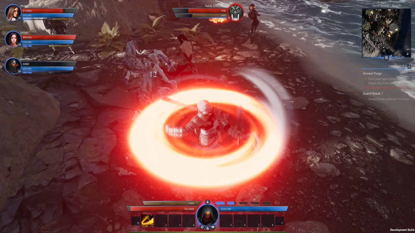 Heroes Raid: a fire ring spell cast on a dark volcanic beach